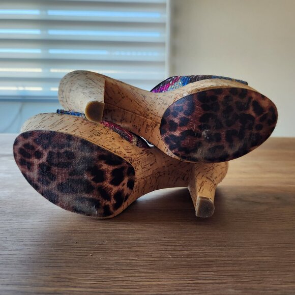 Betsey Johnson cork platform mules heels size 10 - Picture 4 of 4